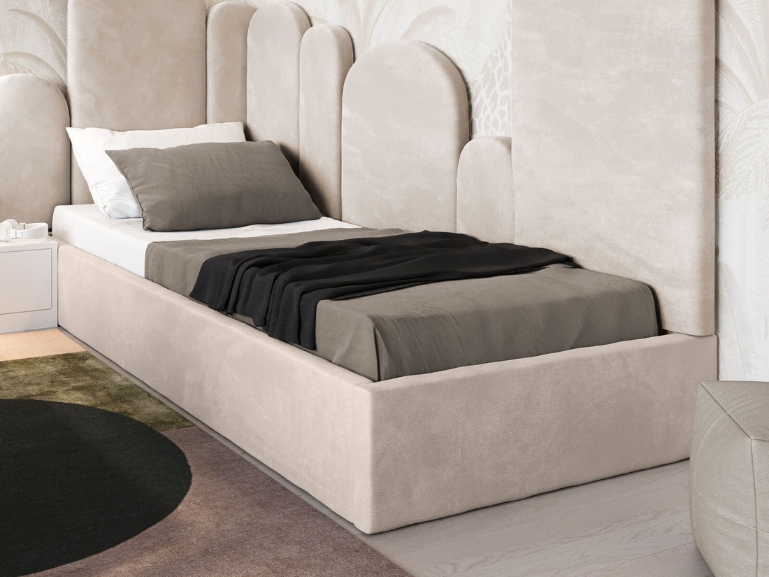 Letto imbottito per bambini con contenitore 90x200 con struttura in velluto beige Kids Line Box