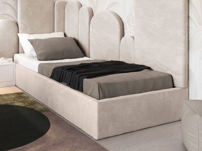 Letto imbottito per bambini con contenitore 90x200 con struttura in velluto beige Kids Line Box