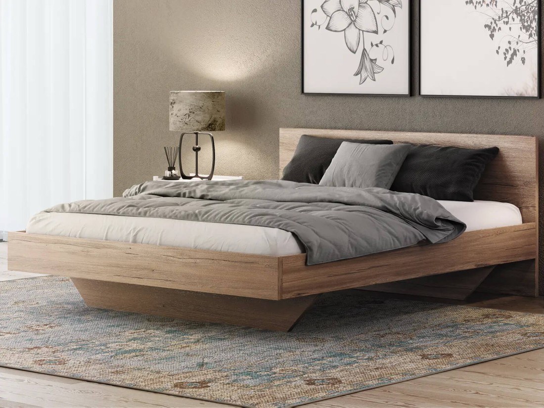 Letto levitante 180x200 rovere artigianale DM2 realizzato con pannello per mobili