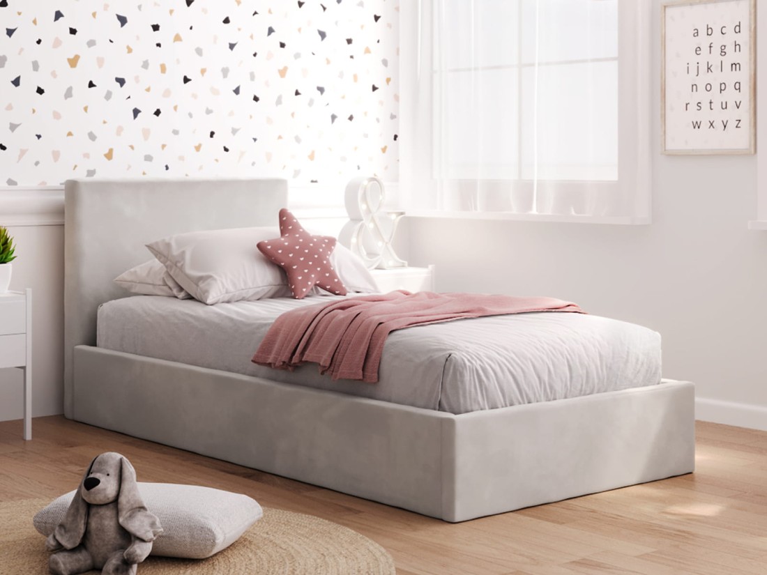 Letto imbottito per bambini 90x200 con struttura in velluto grigio Kids Line 4