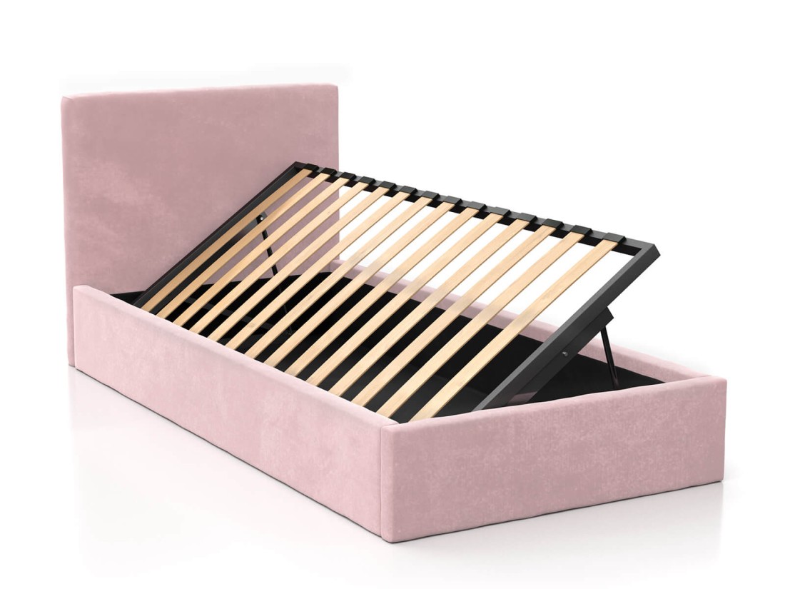 Letto imbottito per bambini con contenitore 90x200 con struttura in velluto rosa Kids Line 4