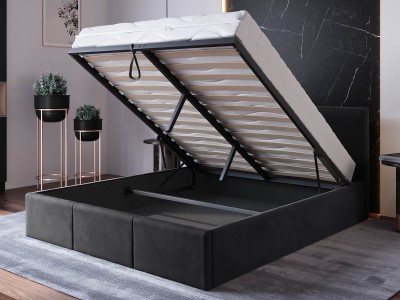 Letto singolo 120x200 imbottito con contenitore TOP line 7 Velvet Nero