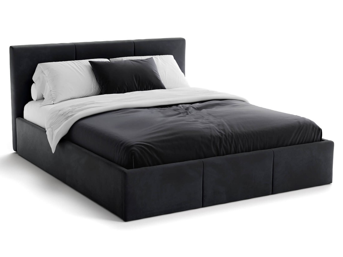 Letto singolo 120x200 imbottito con contenitore TOP line 7 Velvet Nero