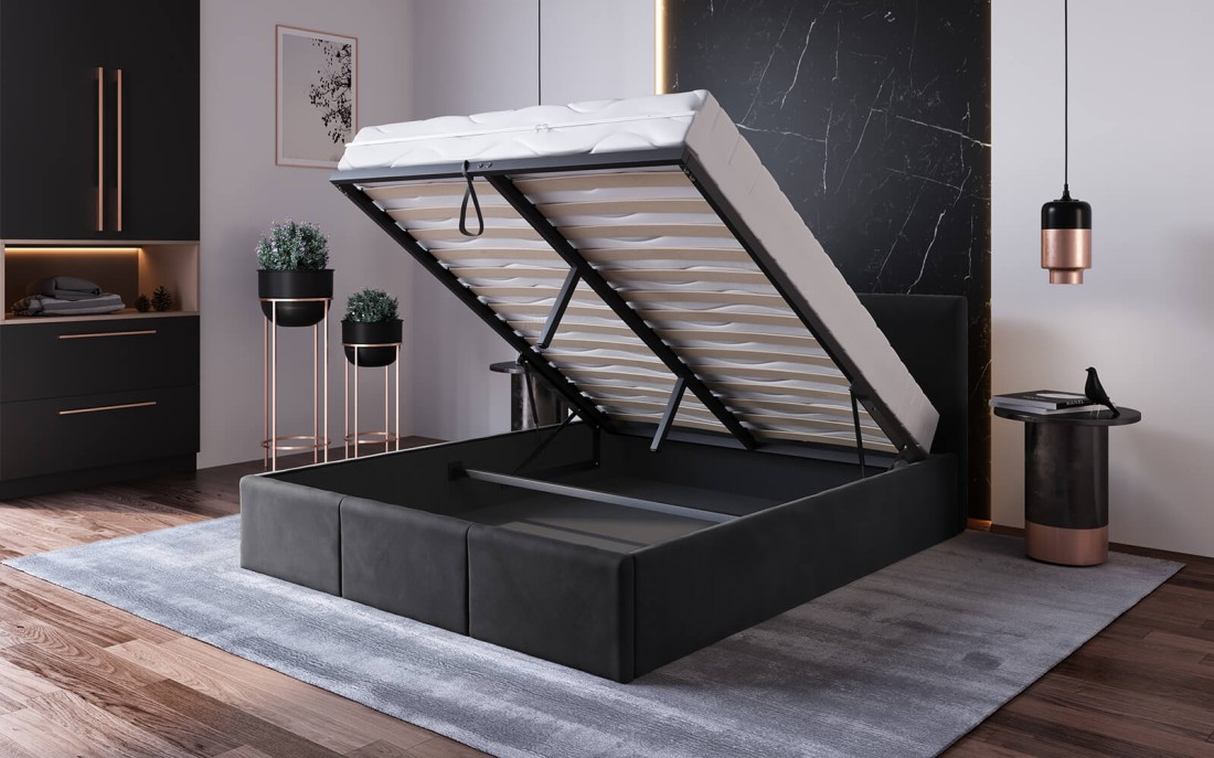 Letto matrimoniale 140x200 imbottito con contenitore TOP line 7 Velvet Nero