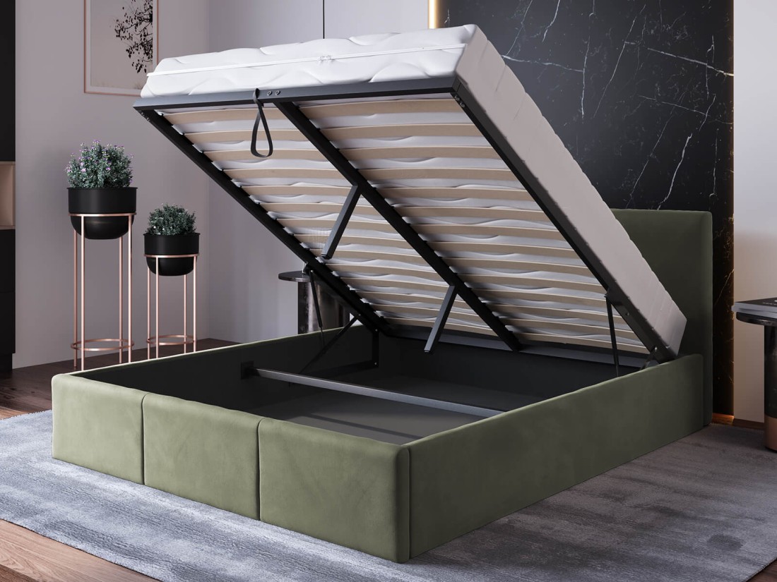 Letto matrimoniale 180x200 imbottito con contenitore TOP line 7 Velvet Oliva