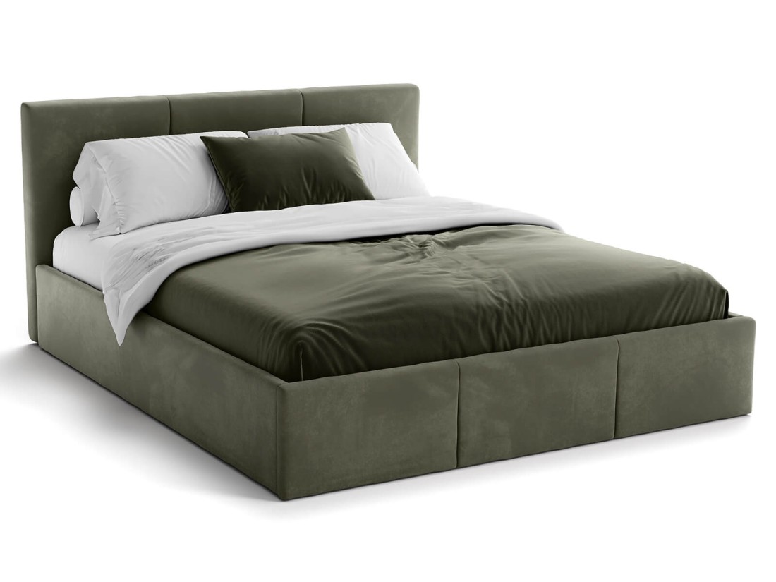 Letto matrimoniale 160x200 imbottito con contenitore TOP line 7 Velvet Oliva
