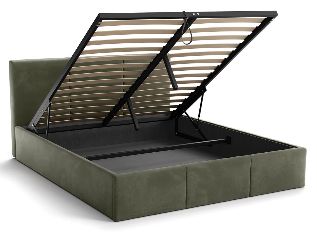 Letto matrimoniale 160x200 imbottito con contenitore TOP line 7 Velvet Oliva