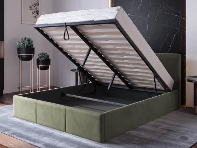 Letto matrimoniale 140x200 imbottito con contenitore TOP line 7 Velvet Oliva
