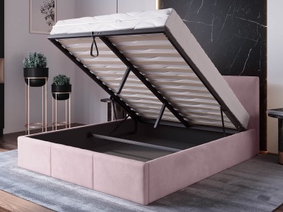Letto matrimoniale 140x200 imbottito con contenitore TOP line 7 Velvet Rosa