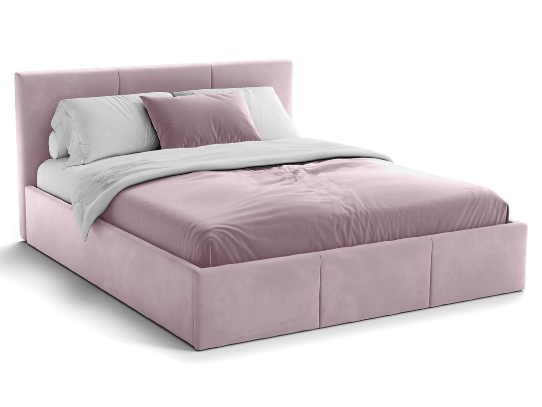 Letto matrimoniale 140x200 imbottito con contenitore TOP line 7 Velvet Rosa