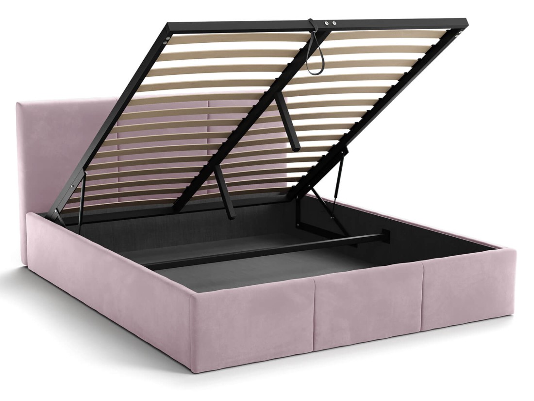 Letto singolo 120x200 imbottito con contenitore TOP line 7 Velvet Rosa