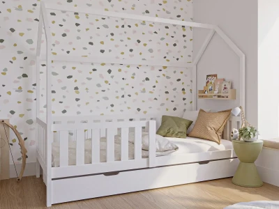 Lettino Montessori 80x160 cm a Casetta Bianco con cassettone e sponde D7S