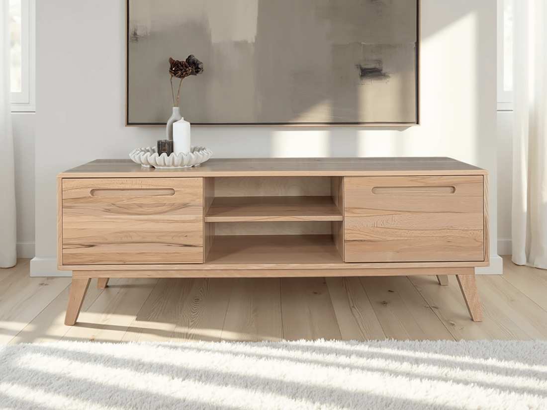 Armadio RTV in legno di faggio Beskid Larghezza 155 cm faggio naturale