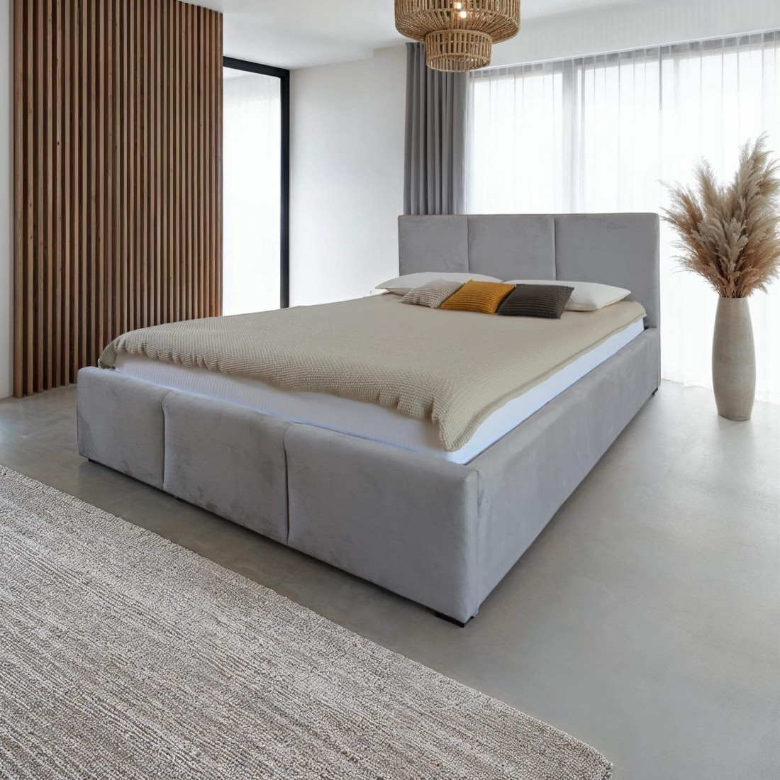 Letto matrimoniale 180x200 imbottito con contenitore TOP line 7 Velvet Grigio