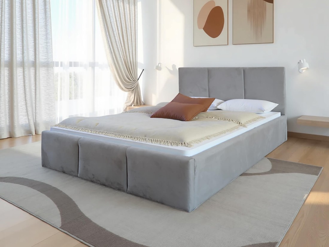 Letto matrimoniale 140x200 imbottito con contenitore TOP line 7 Velvet Grigio