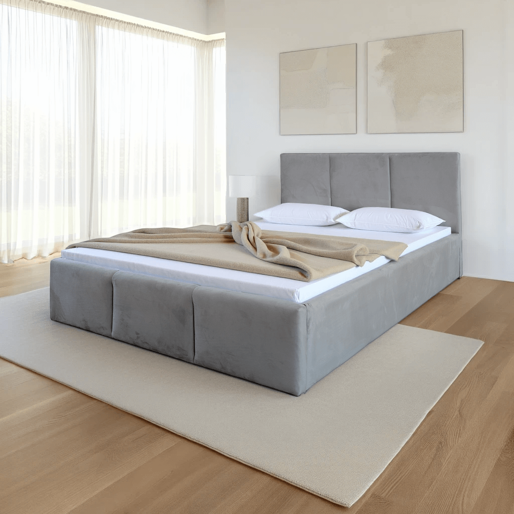 Letto singolo 120x200 imbottito con contenitore TOP line 7 Velvet Grigio