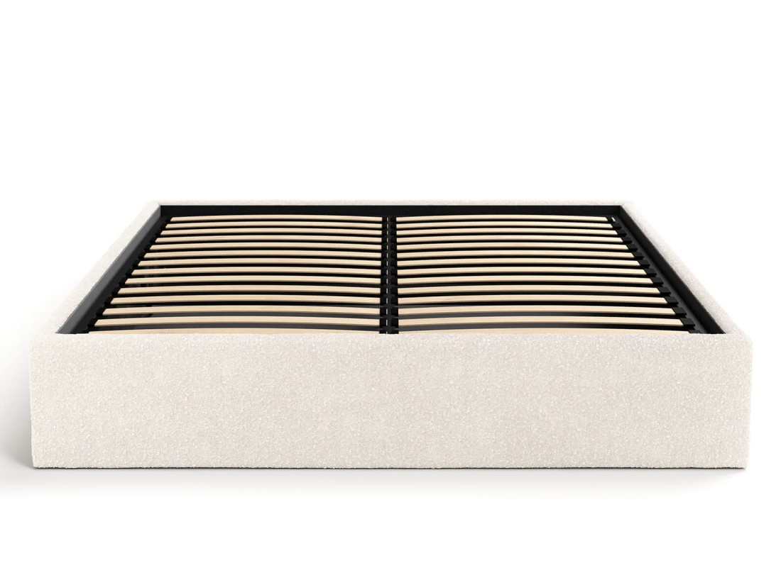 Letto imbottito 180x200 con contenitore, senza testiera Crema Boucle Box Line