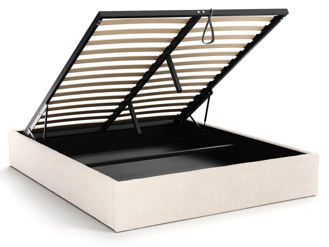 Letto imbottito 180x200 con contenitore, senza testiera Crema Boucle Box Line