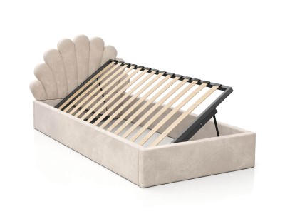 Letto imbottito per bambini con contenitore 90x200 con struttura in velluto beige Kids Line 3 conchiglia di mare
