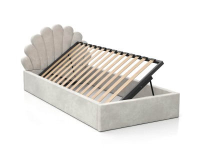 Letto imbottito per bambini con contenitore 90x200 con struttura in velluto grigio Kids Line 3 conchiglia di mare