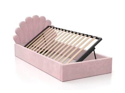 Letto imbottito per bambini con contenitore 90x200 con struttura in velluto rosa Kids Line 3 conchiglia di mare