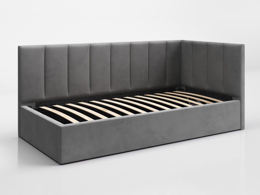 Divano singolo imbottito 90x200 con contenitore con struttura, Tom Velvet grafite