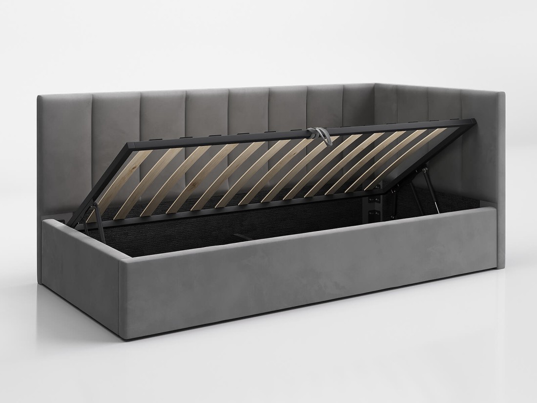 Divano singolo imbottito 90x200 con contenitore con struttura, Tom Velvet grafite