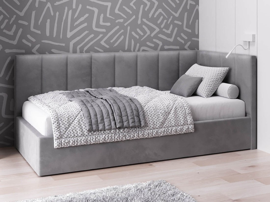 Divano singolo imbottito 90x200 con contenitore con struttura, Tom Velvet grafite