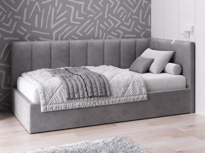 Divano singolo imbottito 90x200 con contenitore con struttura, Tom Velvet grafite