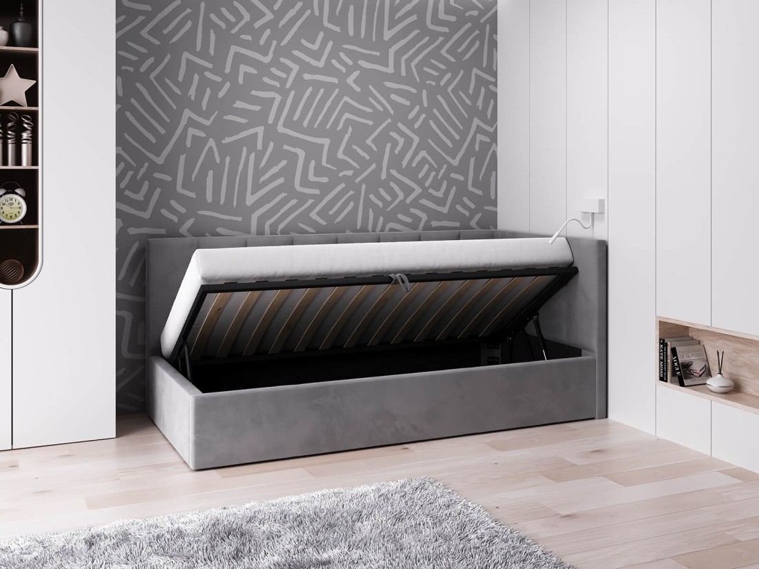 Divano singolo imbottito 90x200 con contenitore con struttura, Tom Velvet grafite