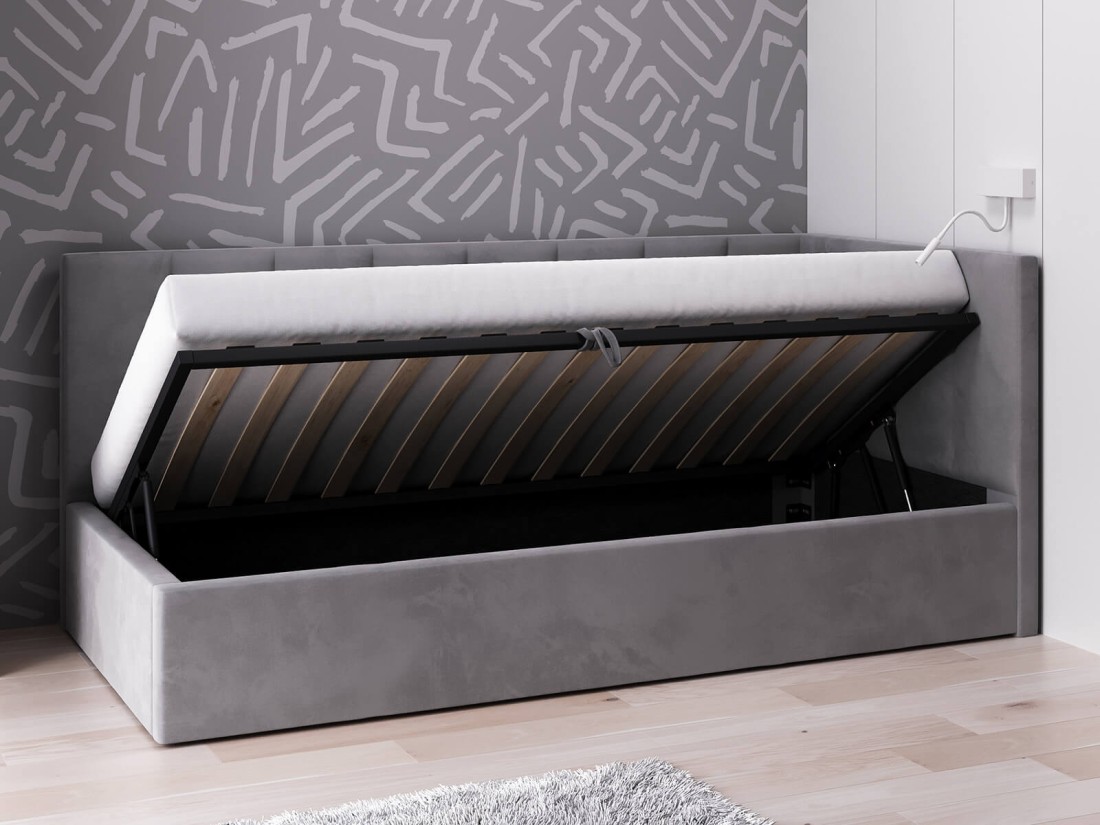 Divano singolo imbottito 90x200 con contenitore con struttura, Tom Velvet grafite
