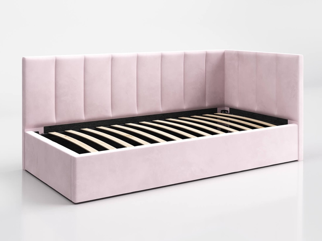 Divano singolo imbottito 90x200 con contenitore con struttura, Tom Velvet Rosa