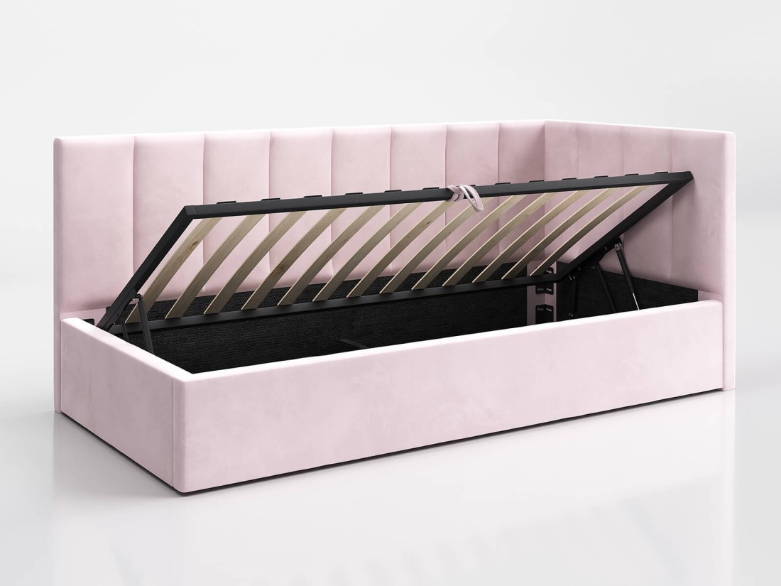 Divano singolo imbottito 90x200 con contenitore con struttura, Tom Velvet Rosa