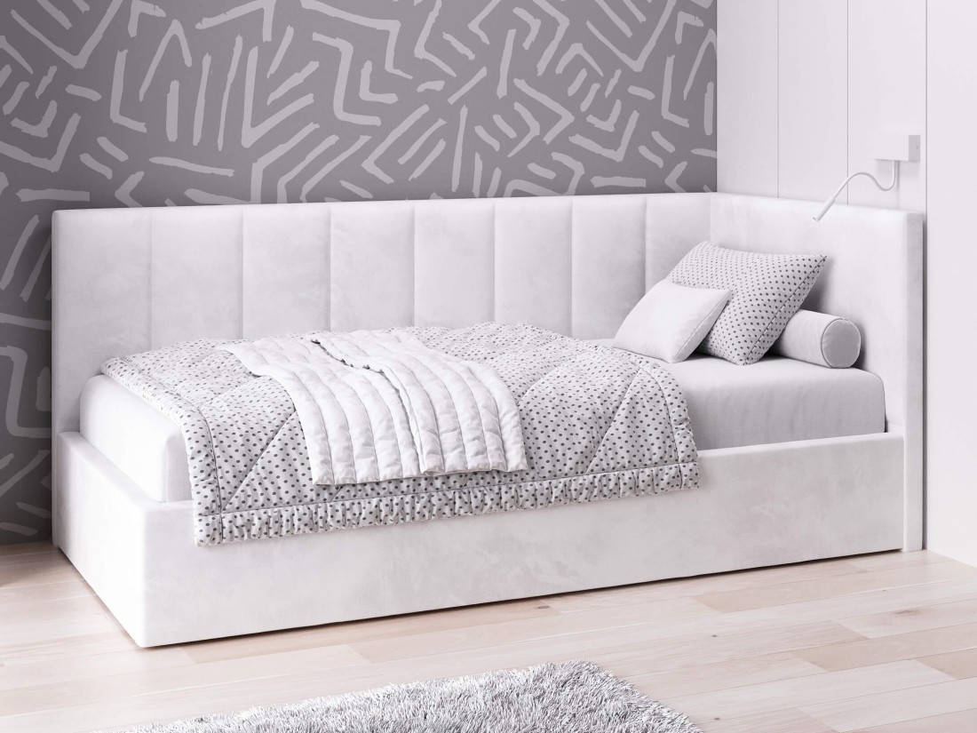 Divano singolo imbottito 90x200 con contenitore con struttura, Tom Velvet Grigio
