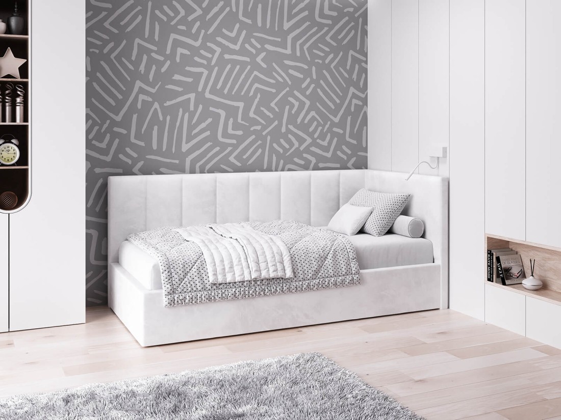 Divano singolo imbottito 90x200 con contenitore con struttura, Tom Velvet Grigio