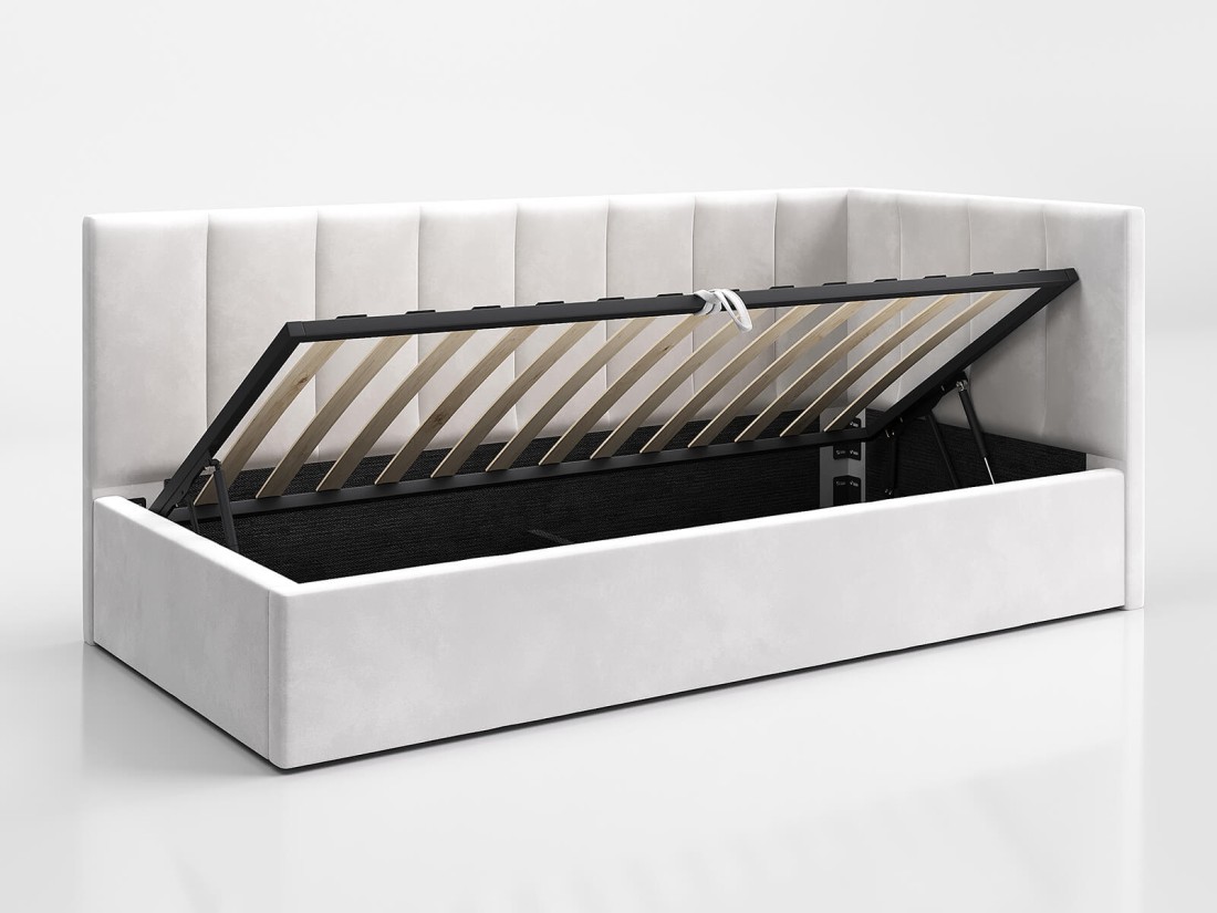 Divano singolo imbottito 90x200 con contenitore con struttura, Tom Velvet Grigio