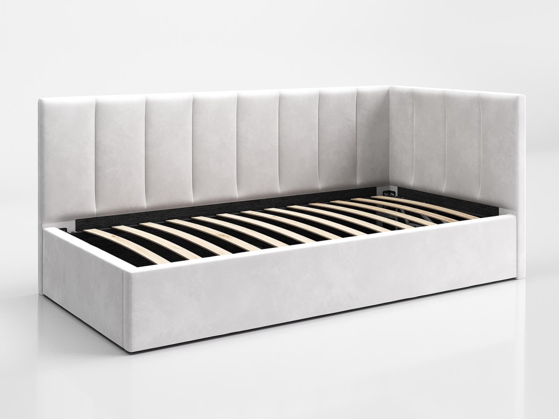 Divano singolo imbottito 90x200 con contenitore con struttura, Tom Velvet Grigio