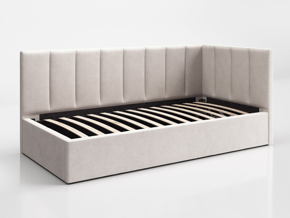 Divano singolo imbottito 90x200 con contenitore con struttura, Tom beige Soro21