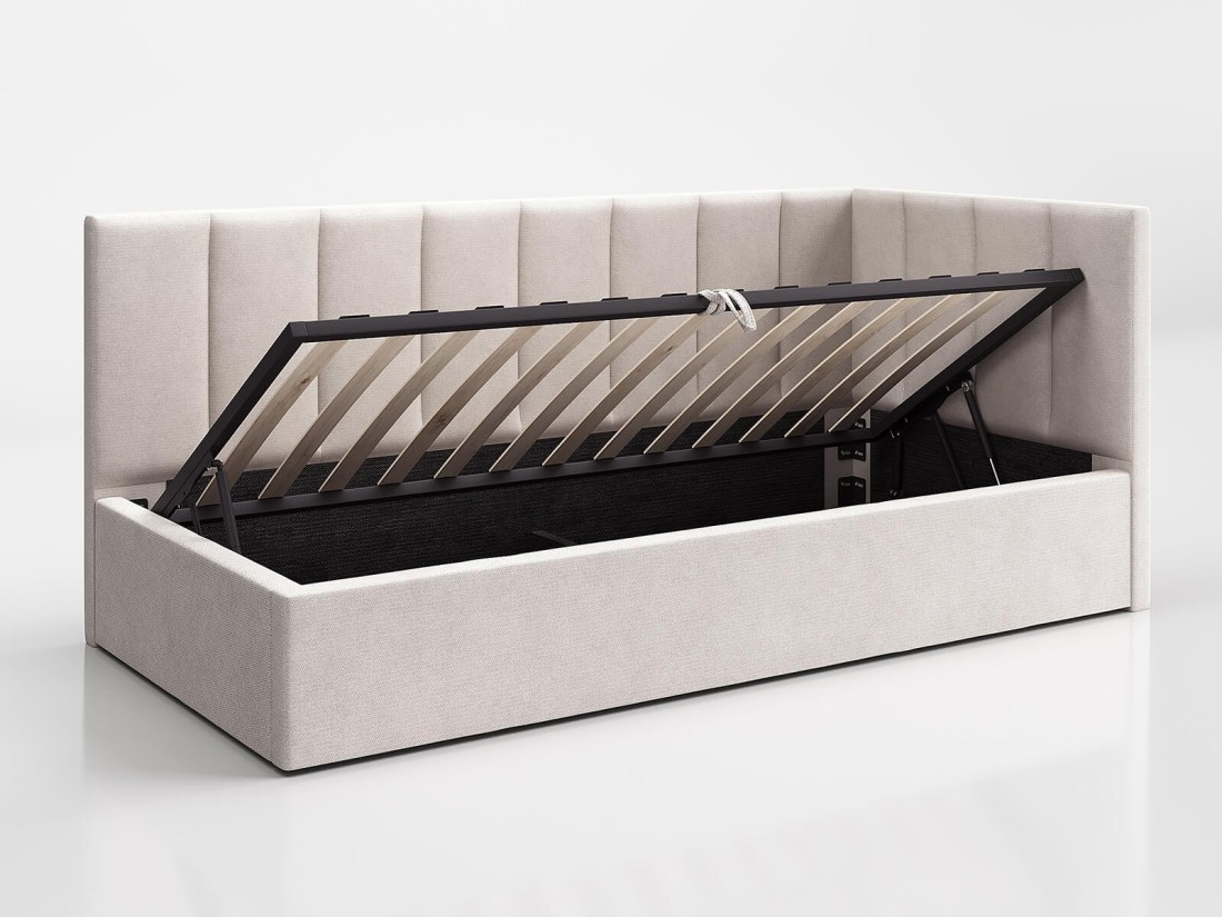 Divano singolo imbottito 90x200 con contenitore con struttura, Tom beige Soro21