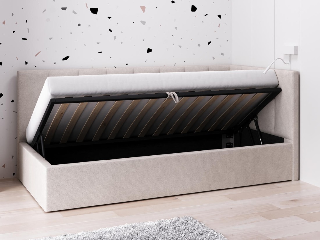 Divano singolo imbottito 90x200 con contenitore con struttura, Tom beige Soro21