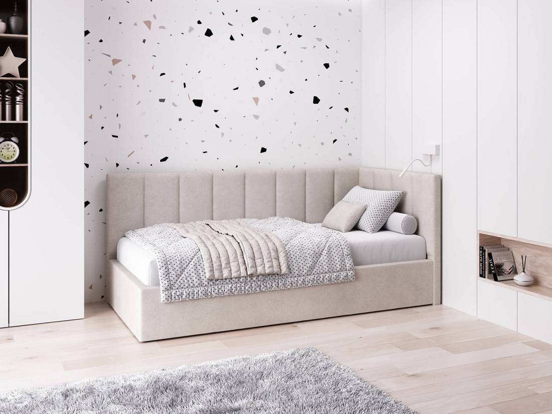 Divano singolo imbottito 90x200 con contenitore con struttura, Tom beige Soro21