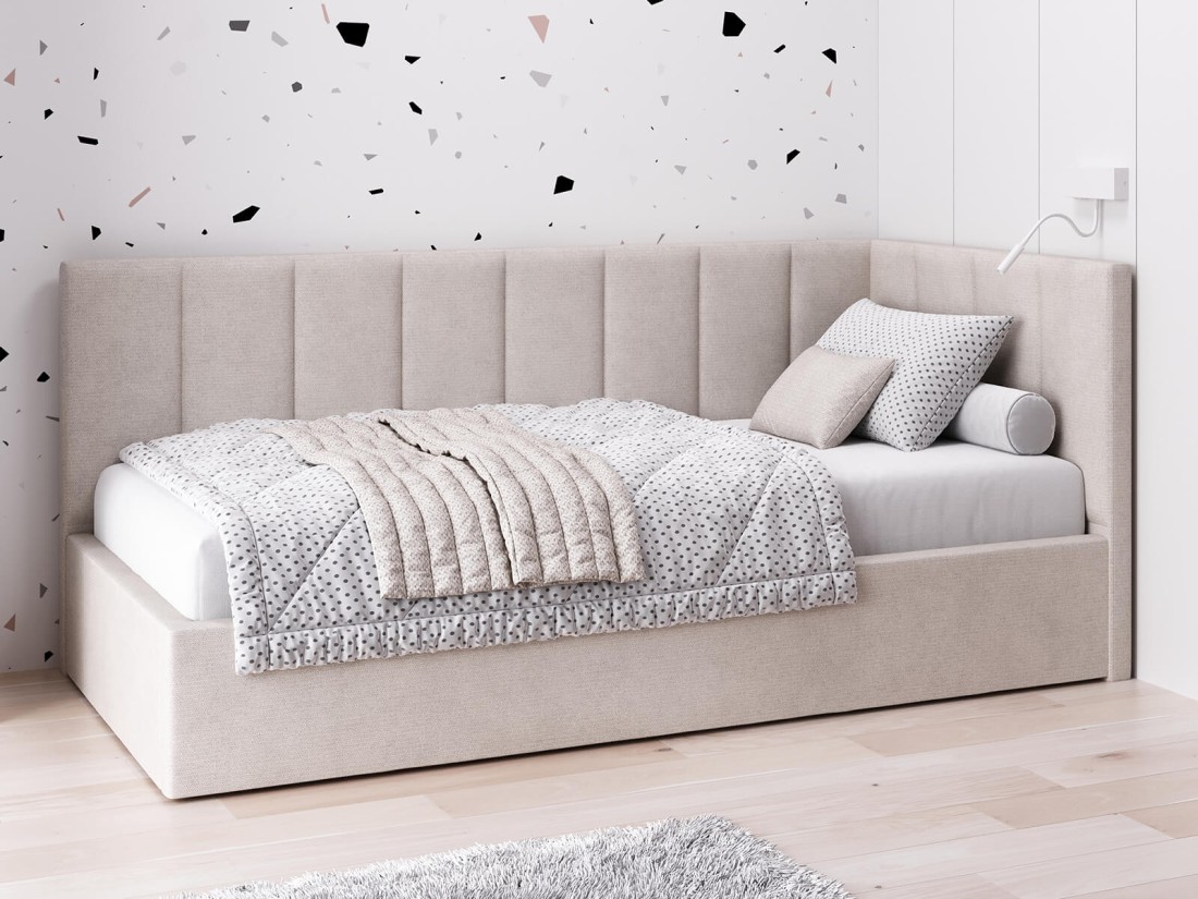 Divano singolo imbottito 90x200 con contenitore con struttura, Tom beige Soro21
