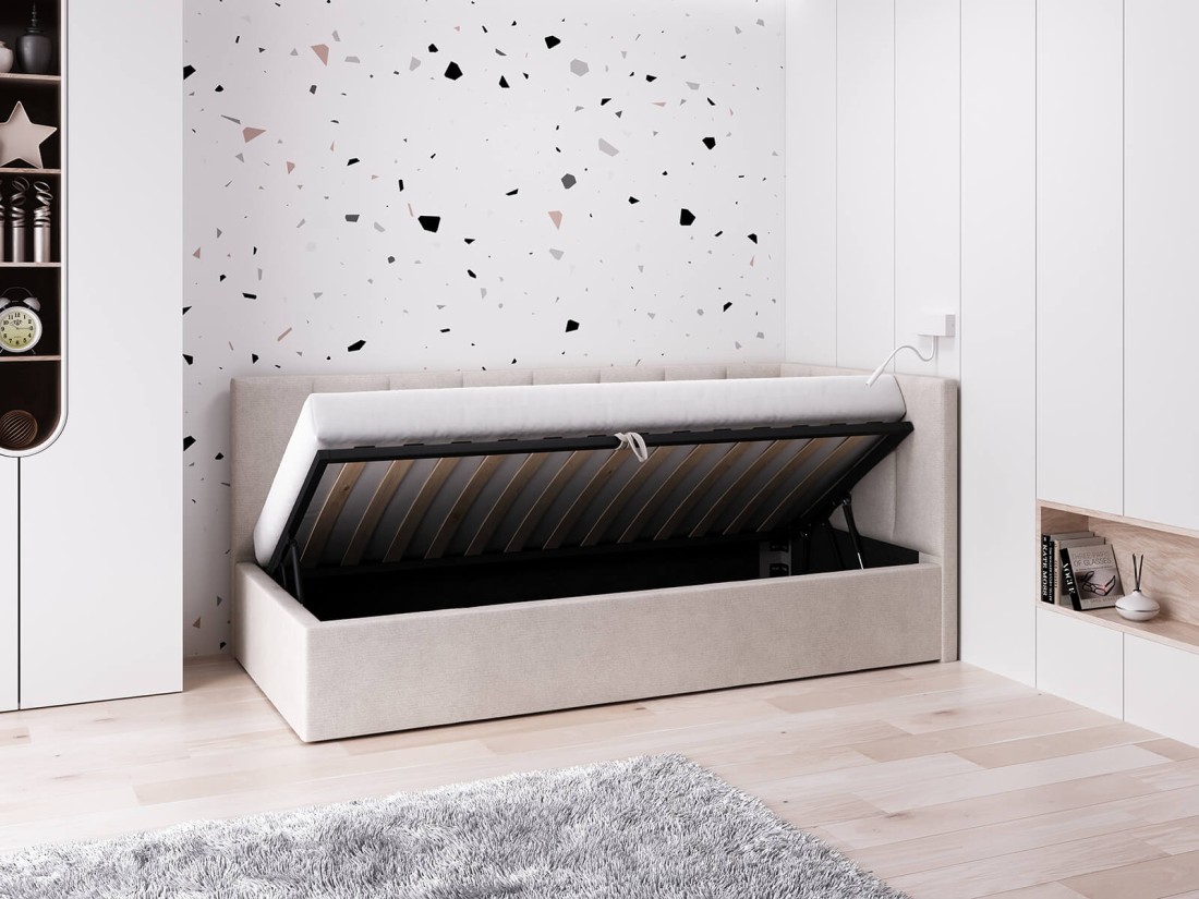 Divano singolo imbottito 90x200 con contenitore con struttura, Tom beige Soro21