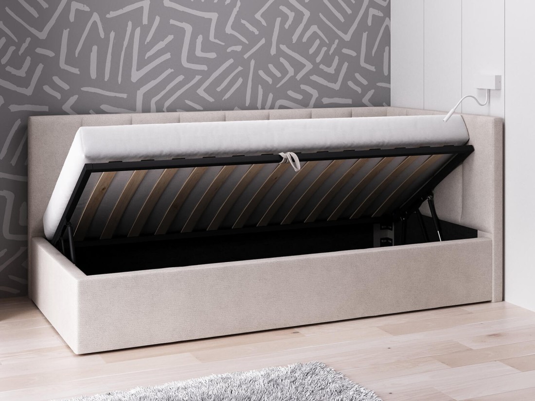 Divano singolo imbottito 90x200 con contenitore con struttura, Tom beige Soro21