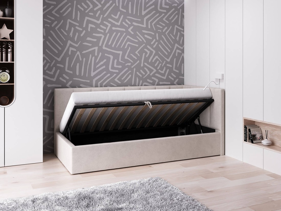 Divano singolo imbottito 90x200 con contenitore con struttura, Tom beige Soro21