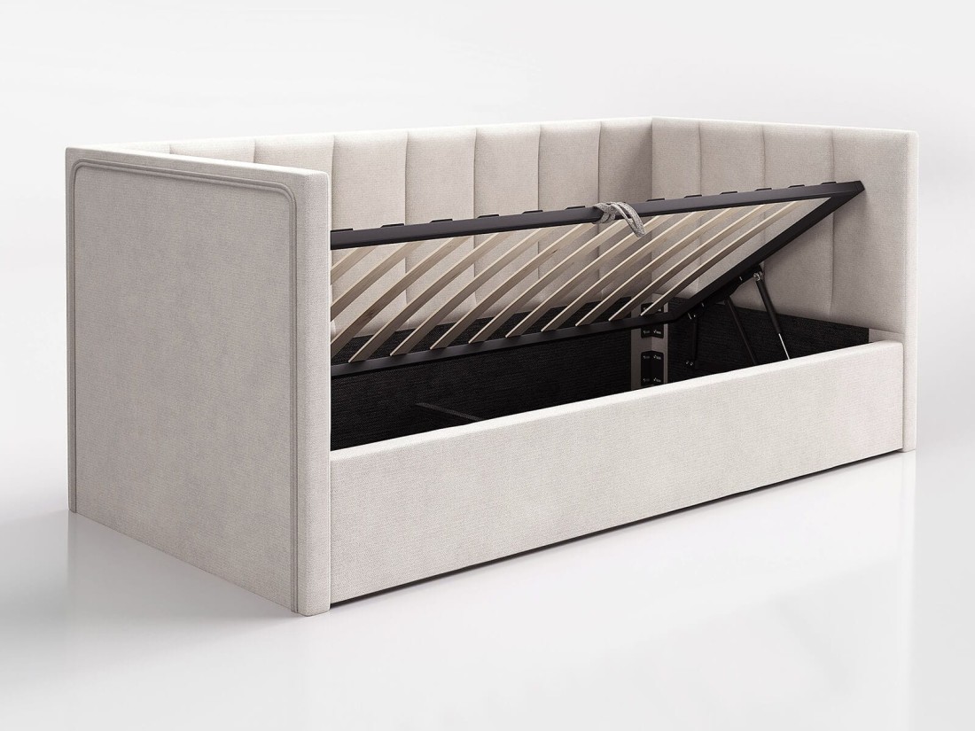 Divano singolo imbottito 90x200 con contenitore con struttura, Urus beige Soro21