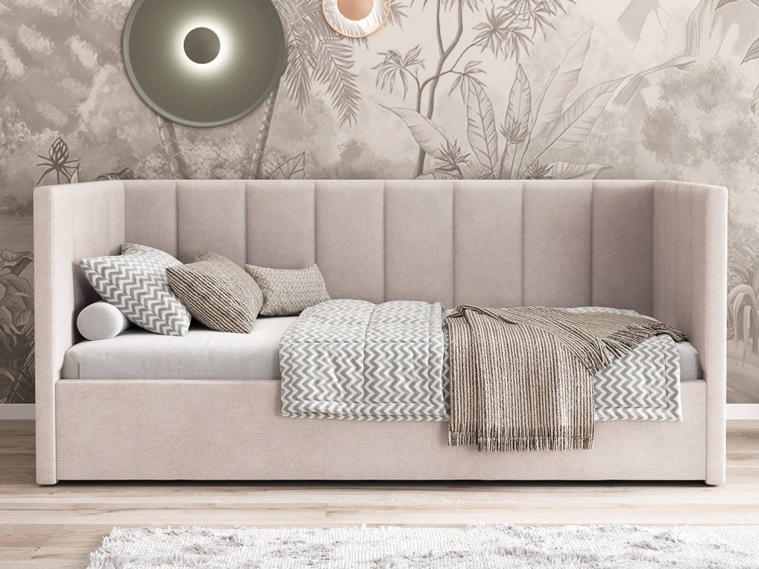 Divano singolo imbottito 90x200 con contenitore con struttura, Urus beige Soro21