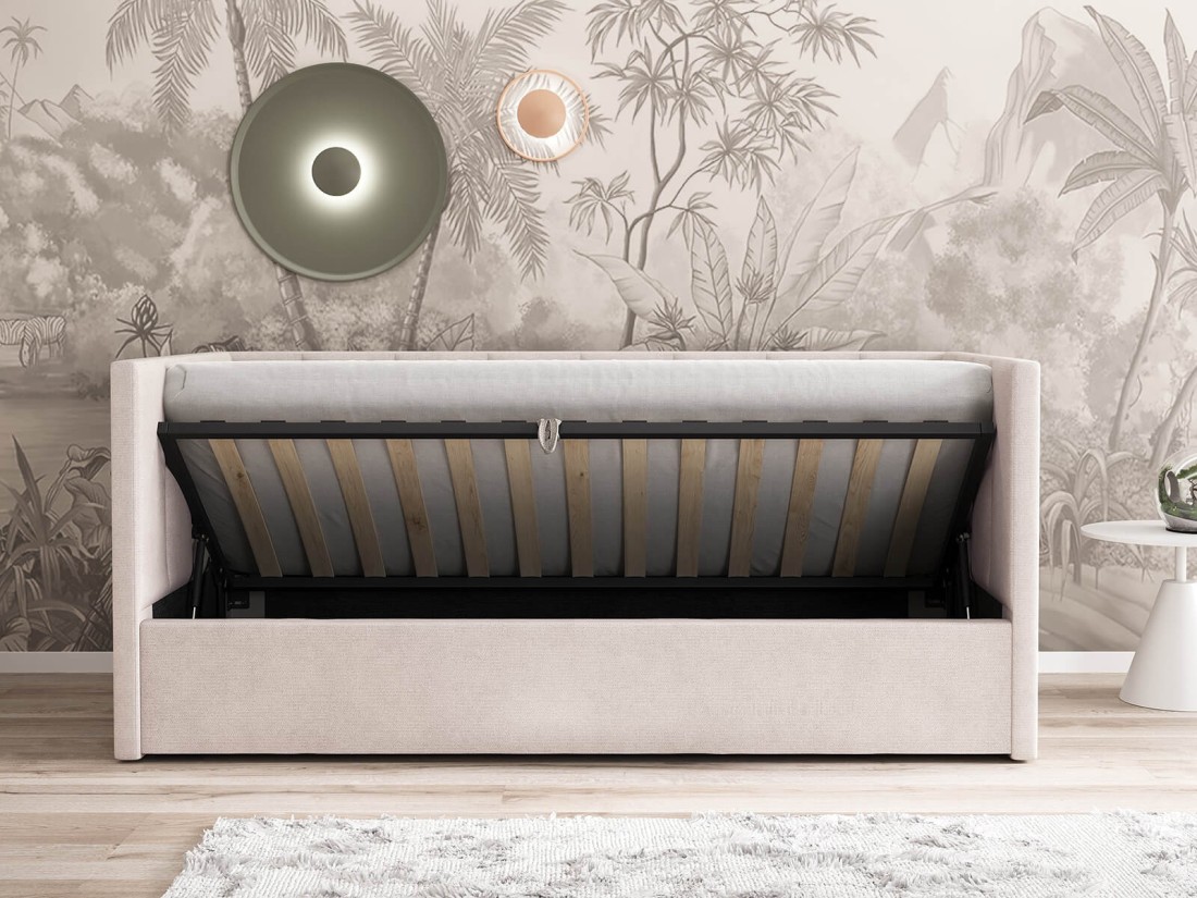 Divano singolo imbottito 90x200 con contenitore con struttura, Urus beige Soro21