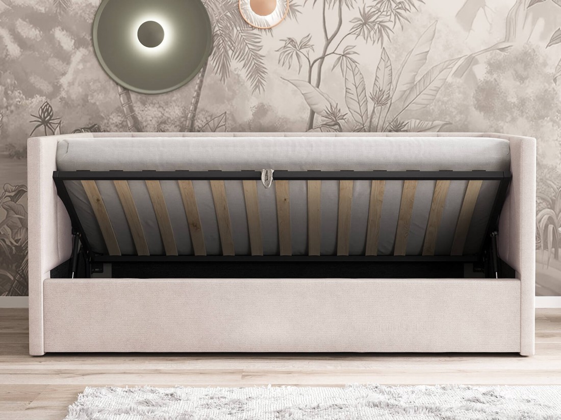 Divano singolo imbottito 90x200 con contenitore con struttura, Urus beige Soro21