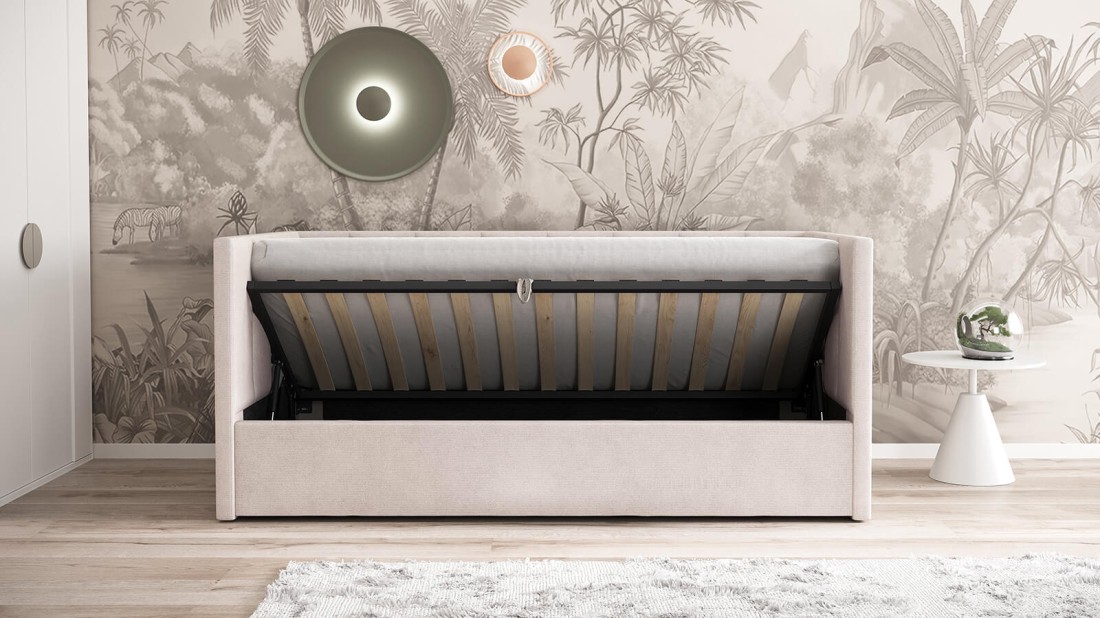 Divano singolo imbottito 90x200 con contenitore con struttura, Urus beige Soro21